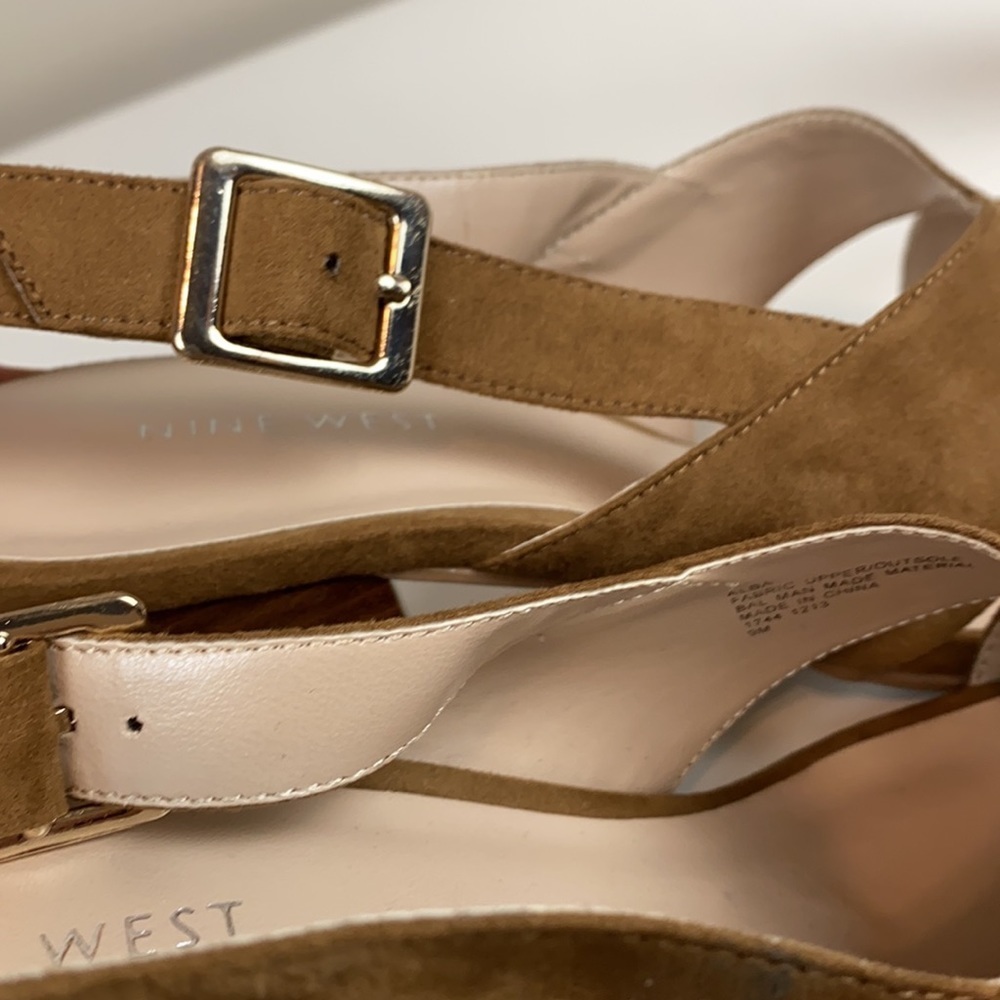Nine West Alba Tan Open Toe Block Heel Slingback Sandal Size 9 - Picture 11 of 13